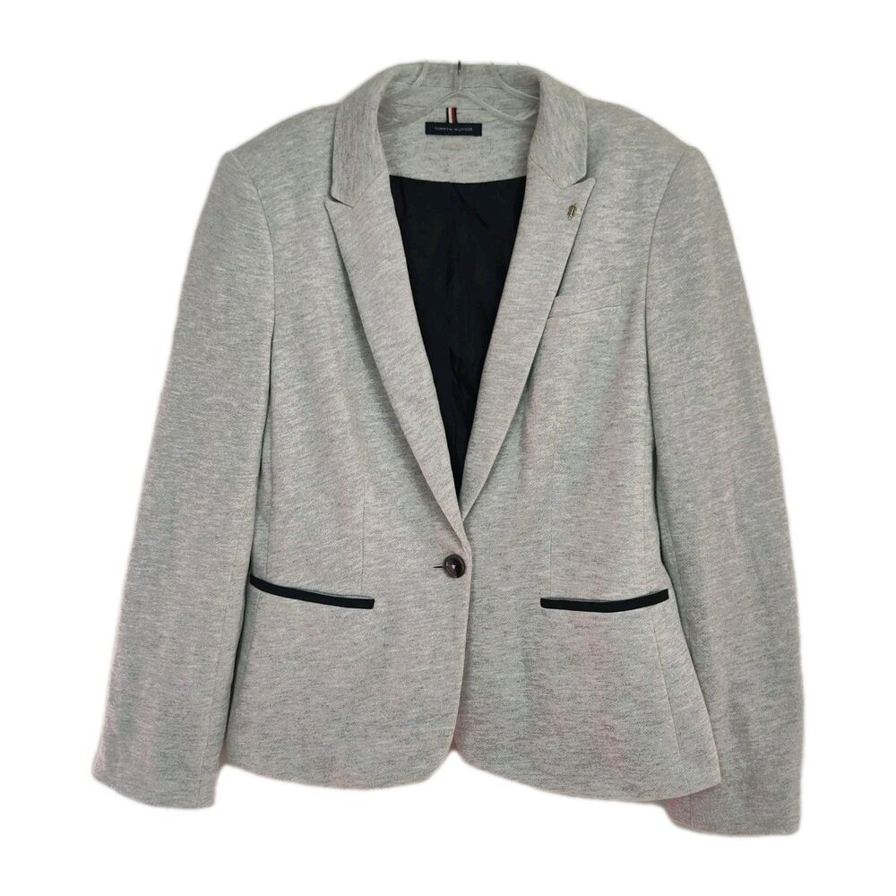 Tommy Hilfiger Knit Blazer Women's Size 10 Gray Single Breasted Lined Long Slvs